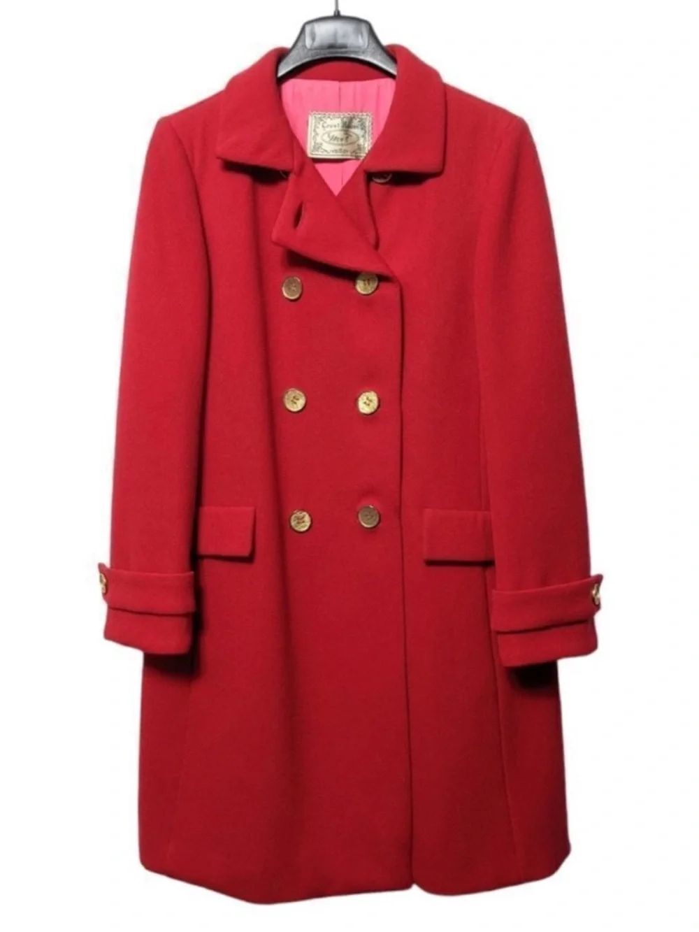 VINTAGE Crest Room Double Breasted Red Midi Coat L